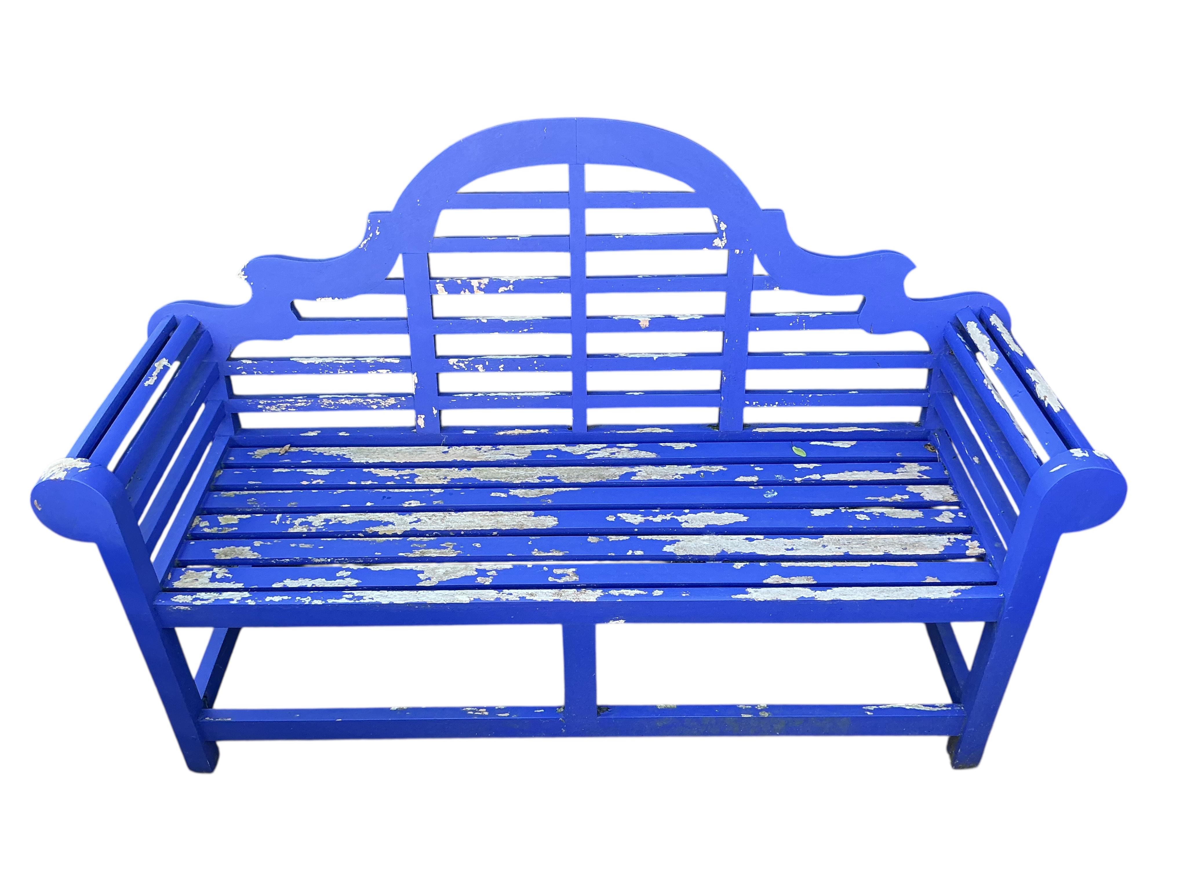 A Lutyens style painted garden bench, width 170cm, depth 57cm, height 102cm together with a Victorian style slatted bench, in need of restoration